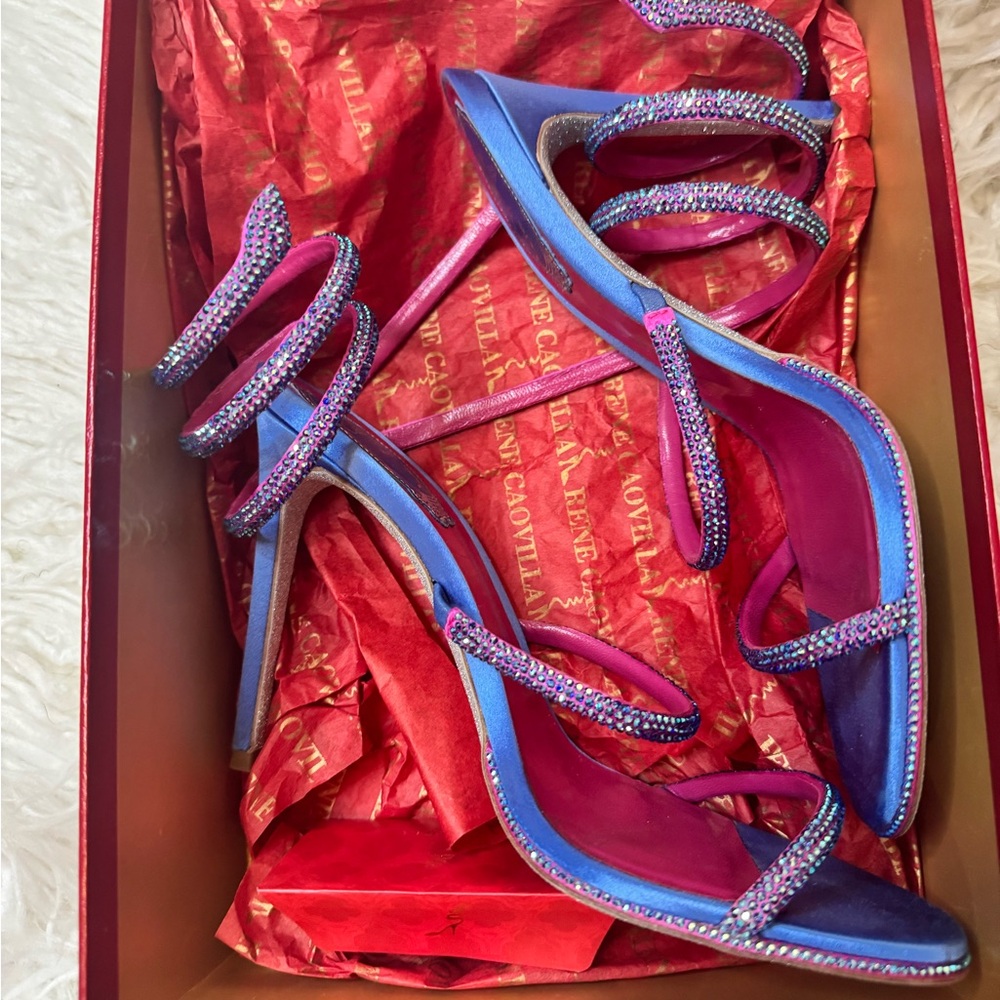 Rene Caovilla Blue and Pink Elegant Heels